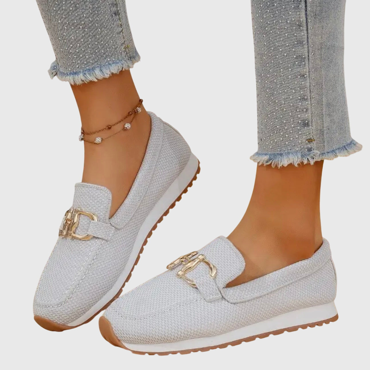 Femme Loafers à Enfiler avec Détail Doré et Semelle Plateforme