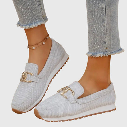 Femme Loafers à Enfiler avec Détail Doré et Semelle Plateforme