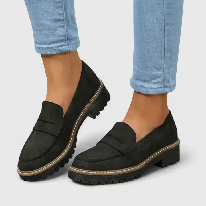 Femme Loafers à Semelle Crantée et Bout Rond