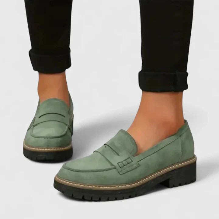 Femme Loafers à Semelle Crantée et Bout Rond