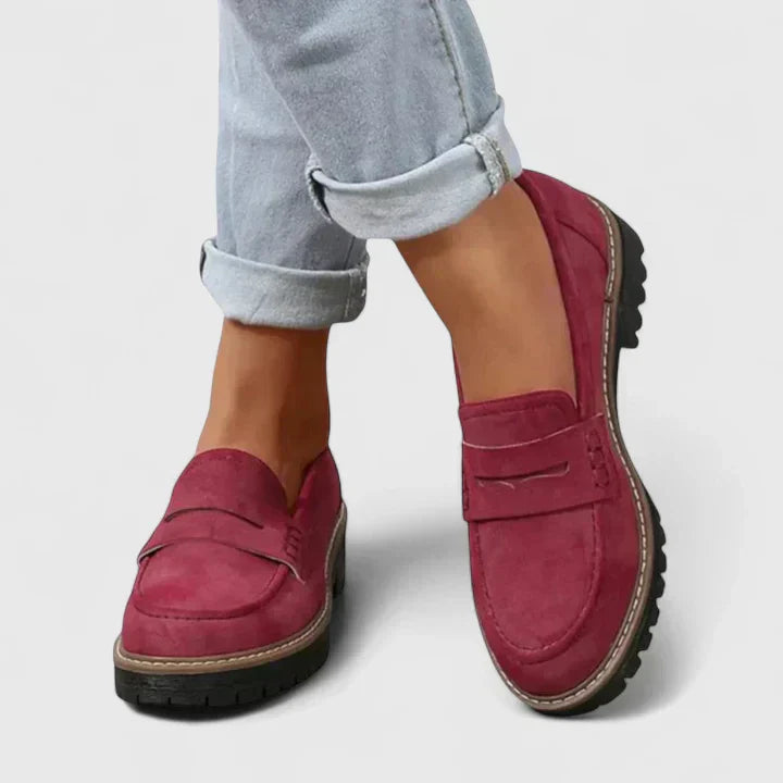 Femme Loafers à Semelle Crantée et Bout Rond