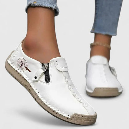Femme Loafers Plates avec Fermeture Éclair et Coutures Décoratives