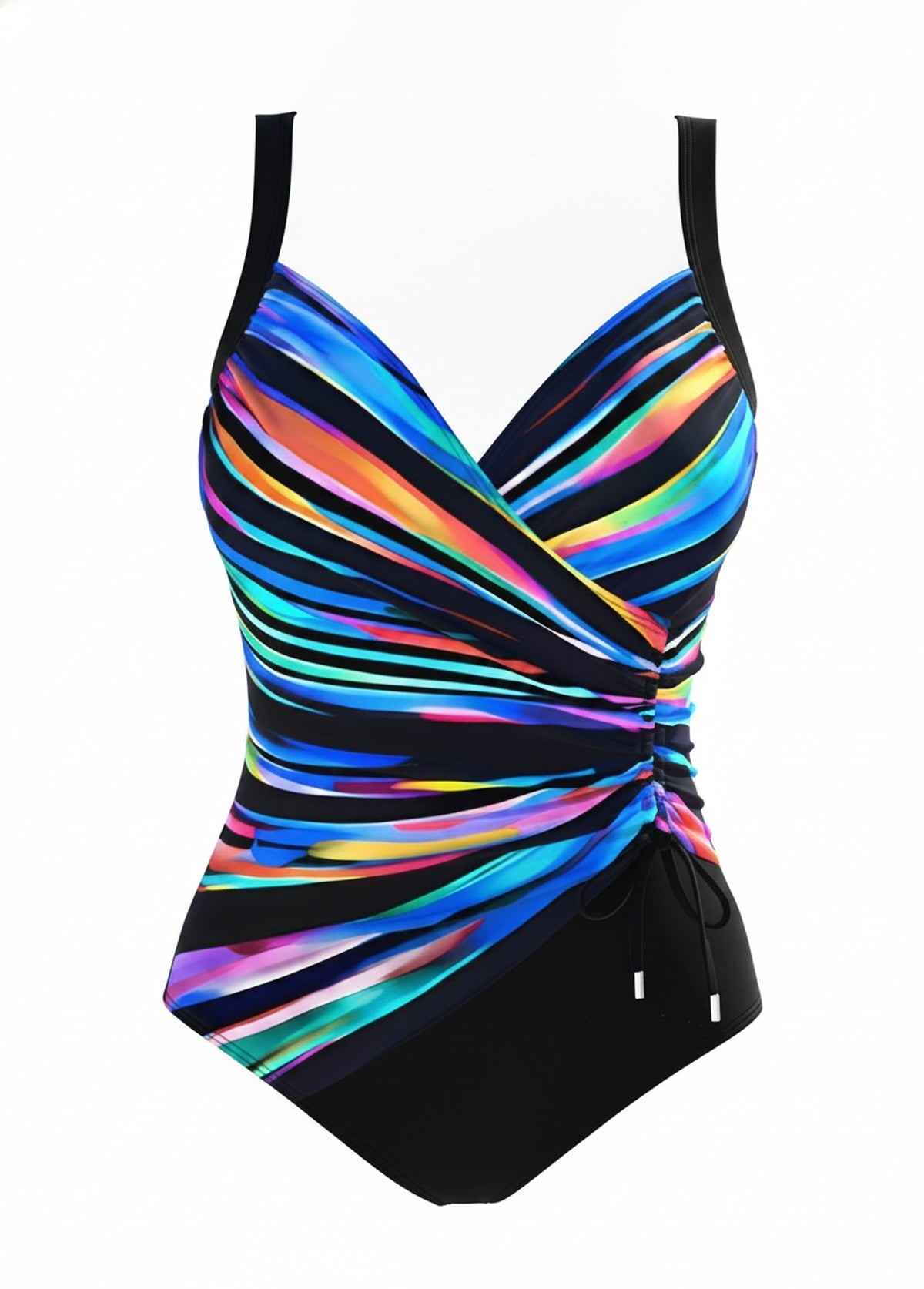 Femme Maillot de Bain Une Pièce avec Col Croisé et Fronces Latérales