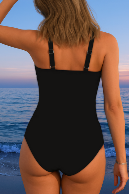 Femme Maillot de Bain une Pièce avec Décolleté en V Croisé et Bretelles Larges