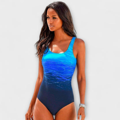 Femme Maillot de Bain une Pièce sans Manches avec Encolure Ronde et Dos Croisé