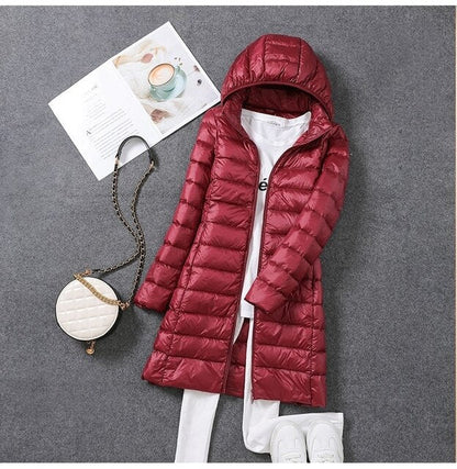 Femme Manteau Long à Capuche Amovible avec Fermeture Éclair