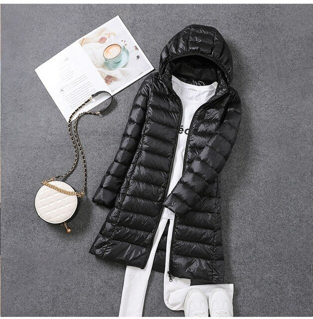 Femme Manteau Long à Capuche Amovible avec Fermeture Éclair