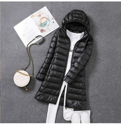 Femme Manteau Long à Capuche Amovible avec Fermeture Éclair