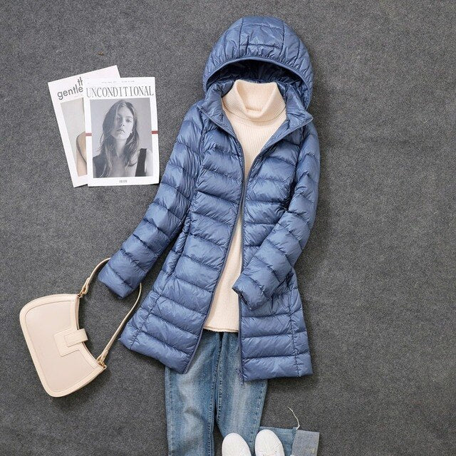 Femme Manteau Long à Capuche Amovible avec Fermeture Éclair
