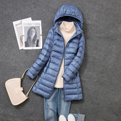 Femme Manteau Long à Capuche Amovible avec Fermeture Éclair
