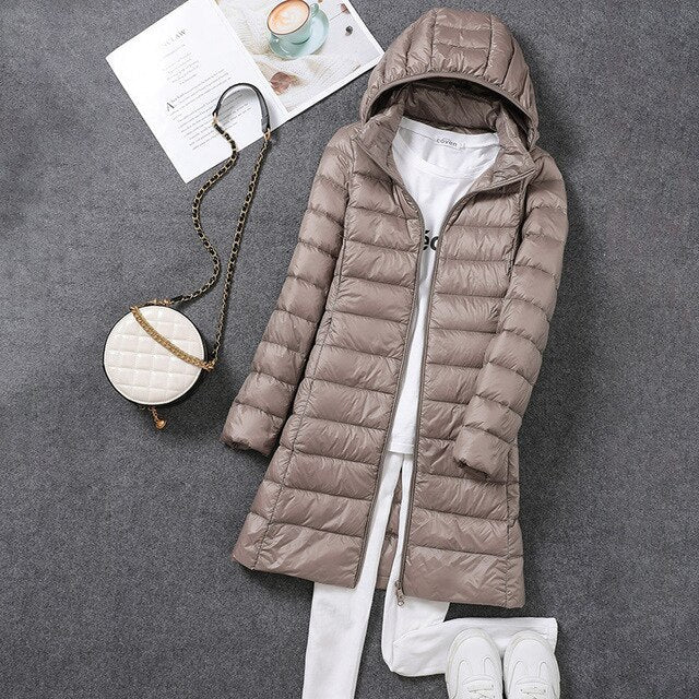 Femme Manteau Long à Capuche Amovible avec Fermeture Éclair