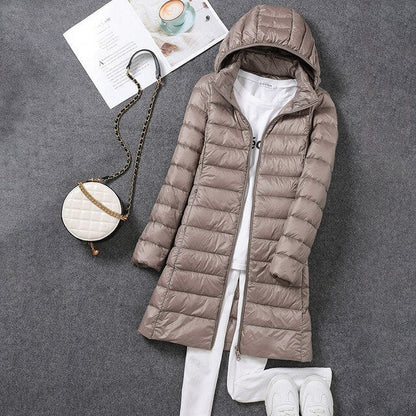 Femme Manteau Long à Capuche Amovible avec Fermeture Éclair
