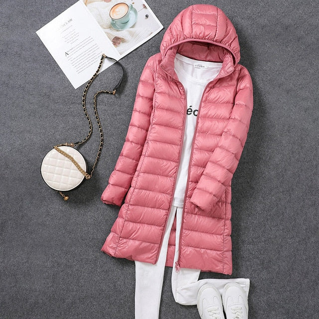 Femme Manteau Long à Capuche Amovible avec Fermeture Éclair