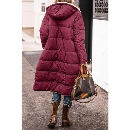 Femme Manteau Long Matelassé avec Capuche et Doublure Sherpa