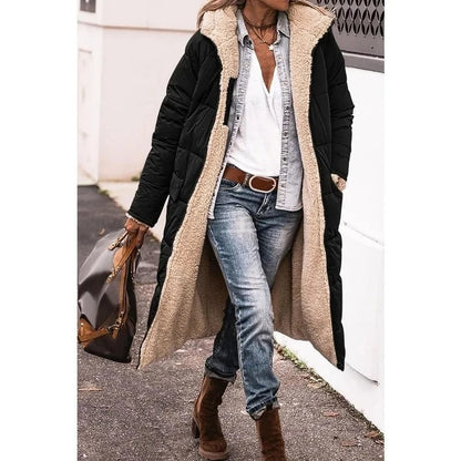 Femme Manteau Long Matelassé avec Capuche et Doublure Sherpa
