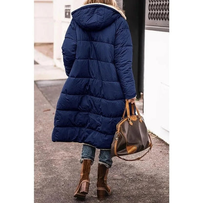 Femme Manteau Long Matelassé avec Capuche et Doublure Sherpa