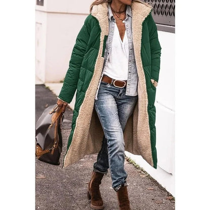 Femme Manteau Long Matelassé avec Capuche et Doublure Sherpa