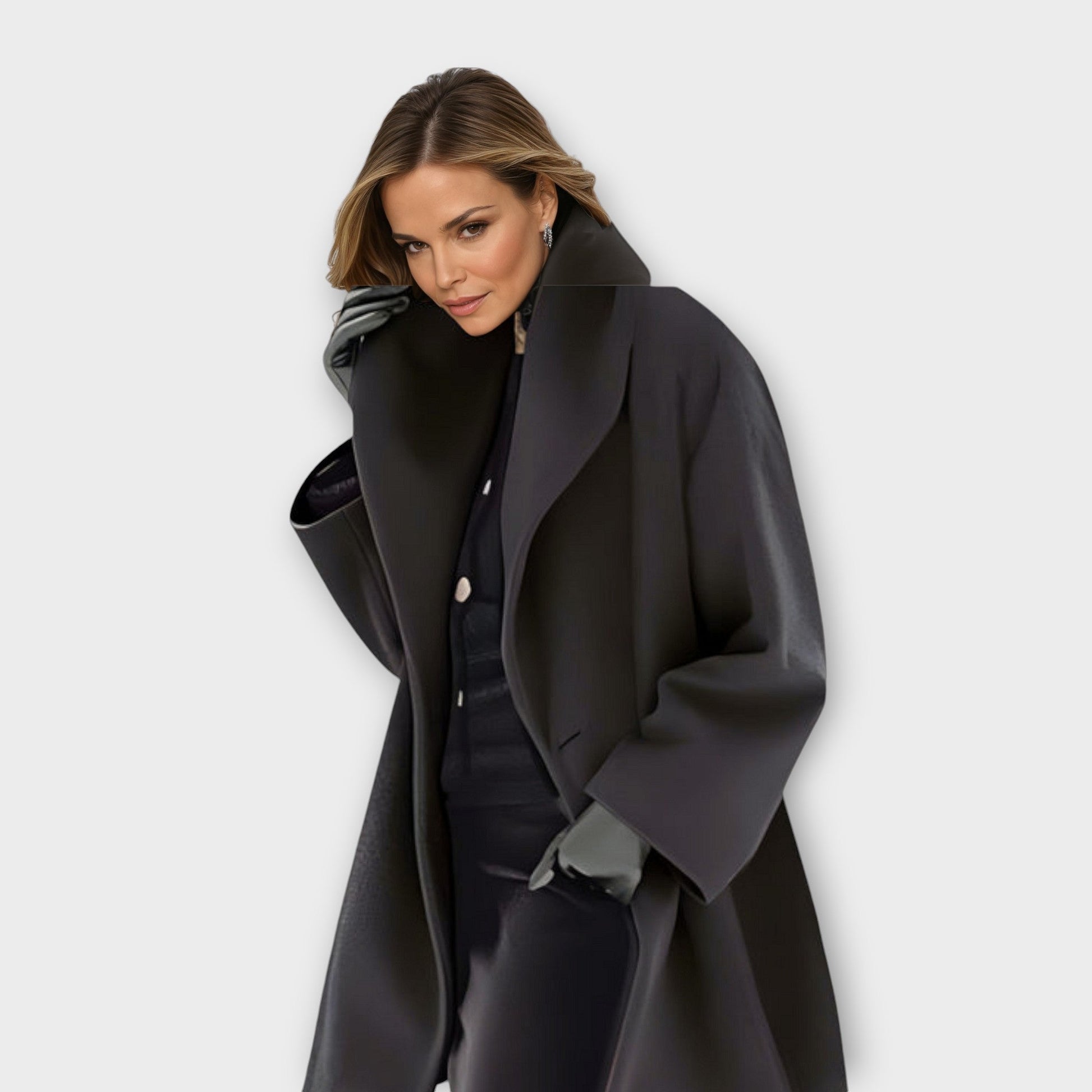 Femme Manteau Oversize à Col Châle et Poches Latérales