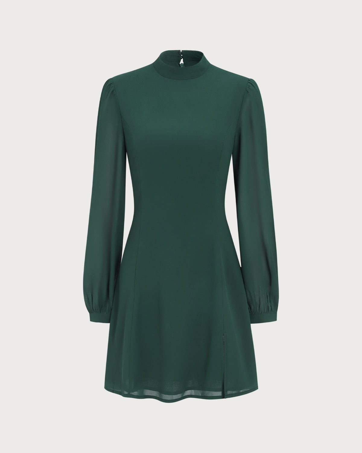 Femme Mini Robe Col Montant Manches Bouffantes et Fente Avant Silhouette A-line