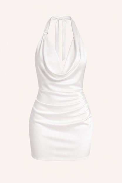 Femme Mini Robe de Soirée à Col Bénitier et Dos Nu avec Bretelles Halter