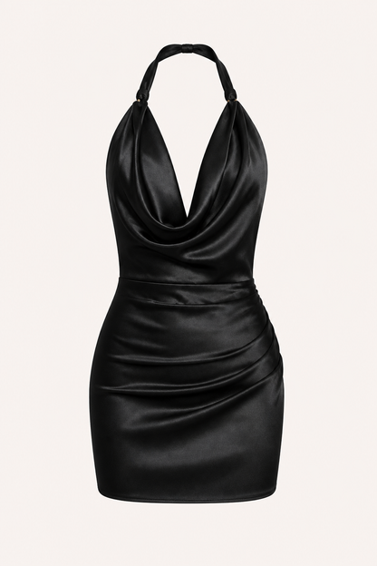Femme Mini Robe de Soirée à Col Bénitier et Dos Nu avec Bretelles Halter