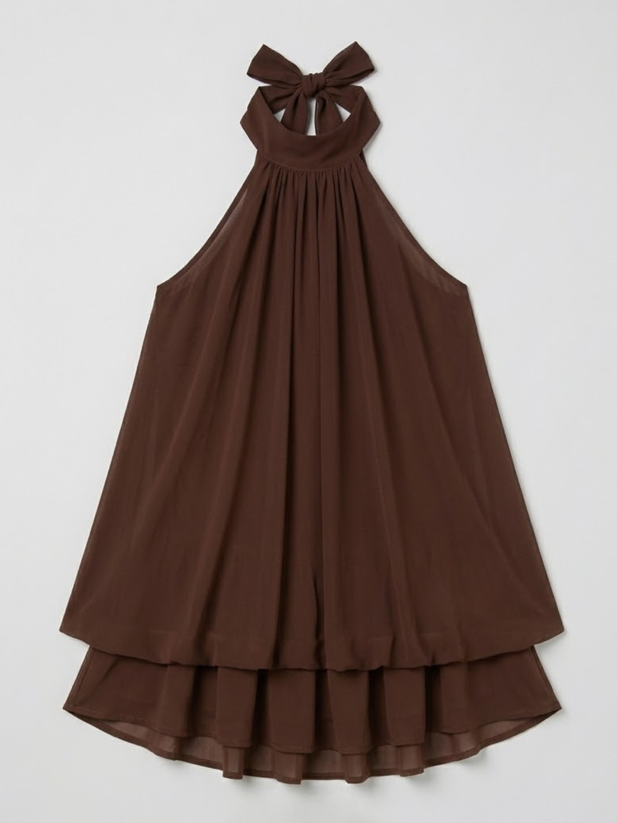 Femme Mini Robe Halter sans Manches avec Col Montant et Jupe à Volants Étagés