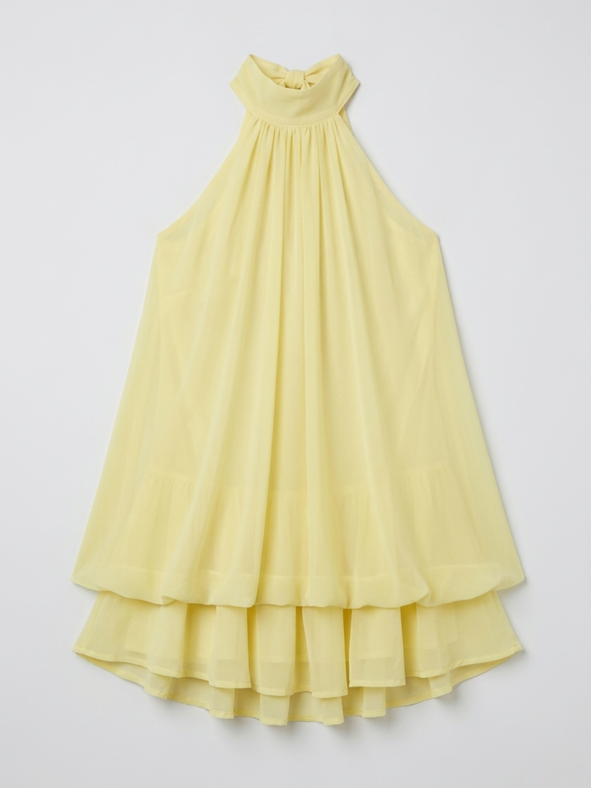 Femme Mini Robe Halter sans Manches avec Col Montant et Jupe à Volants Étagés
