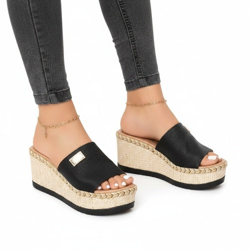 Femme Mules Compensées Style Espadrille à Bout Ouvert