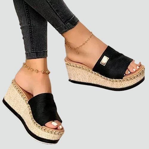 Femme Mules Compensées Style Espadrille à Bout Ouvert