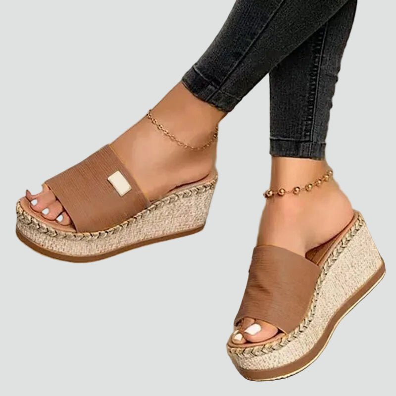 Femme Mules Compensées Style Espadrille à Bout Ouvert