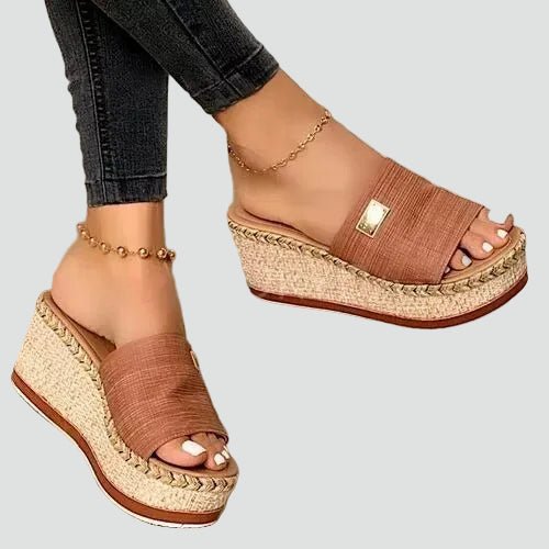 Femme Mules Compensées Style Espadrille à Bout Ouvert