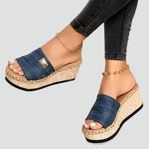 Femme Mules Compensées Style Espadrille à Bout Ouvert