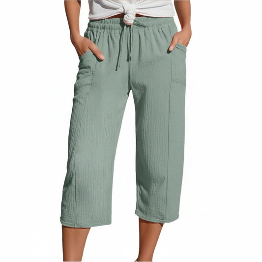 Femme Pantacourt Ample avec Taille Élastique et Cordon de Serrage