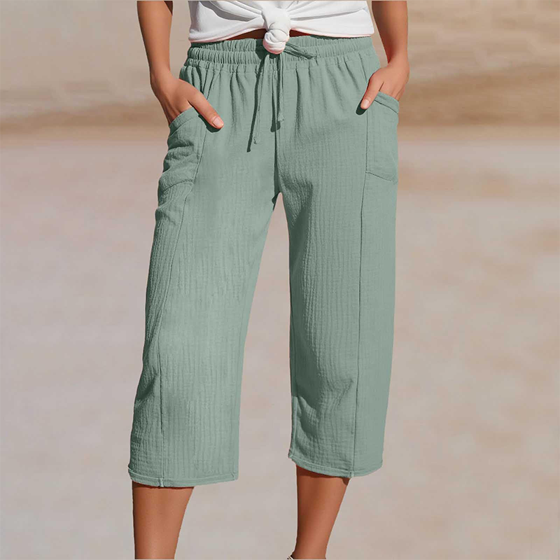 Femme Pantacourt Ample avec Taille Élastique et Cordon de Serrage