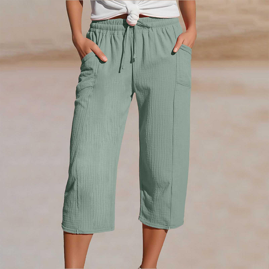 Femme Pantacourt Ample avec Taille Élastique et Cordon de Serrage