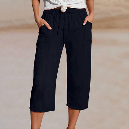 Femme Pantacourt Ample avec Taille Élastique et Cordon de Serrage