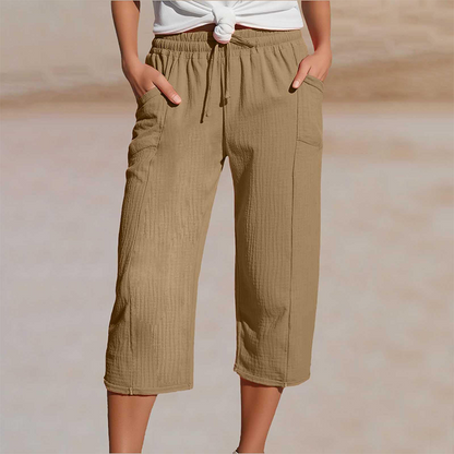 Femme Pantacourt Ample avec Taille Élastique et Cordon de Serrage