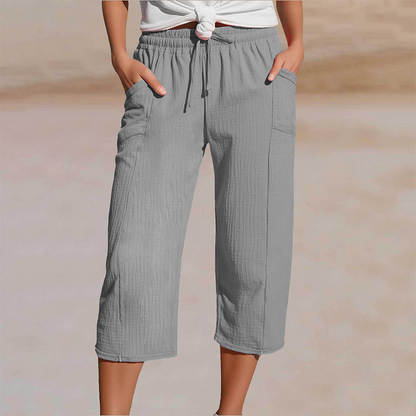 Femme Pantacourt Ample avec Taille Élastique et Cordon de Serrage