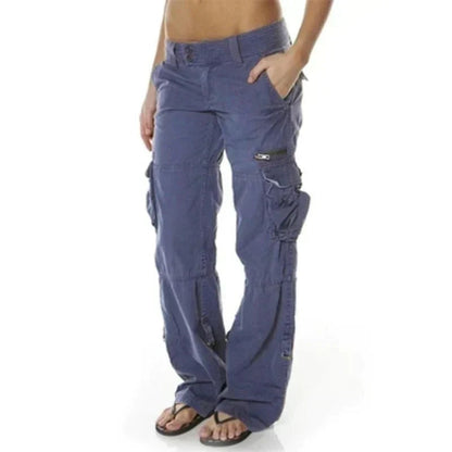 Femme Pantalon Cargo Long Taille Basse avec Poches Latérales