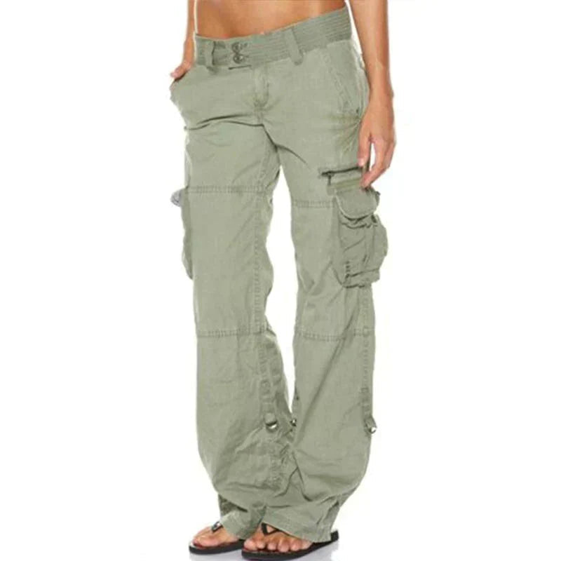 Femme Pantalon Cargo Long Taille Basse avec Poches Latérales