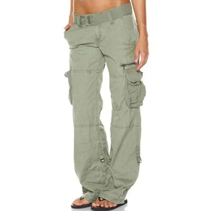 Femme Pantalon Cargo Long Taille Basse avec Poches Latérales