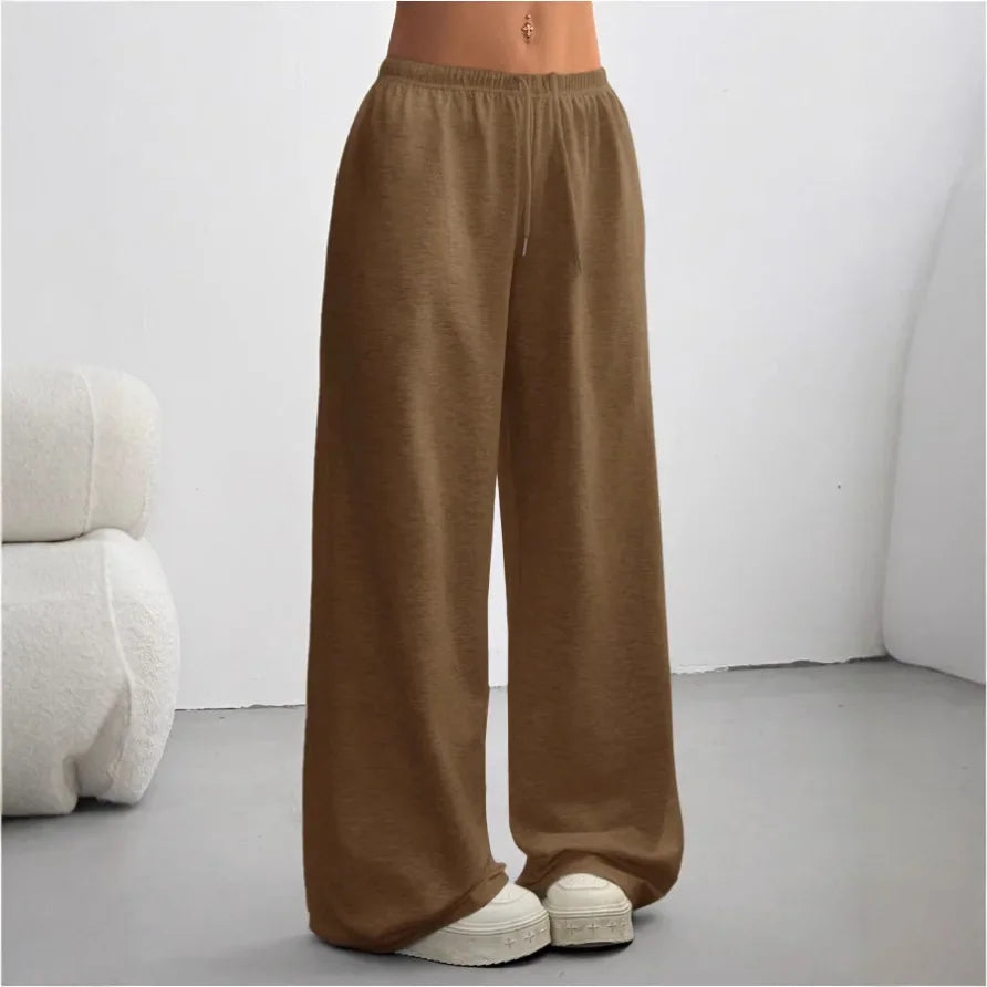 Femme Pantalon de Jogging Large Taille Élastique avec Cordon