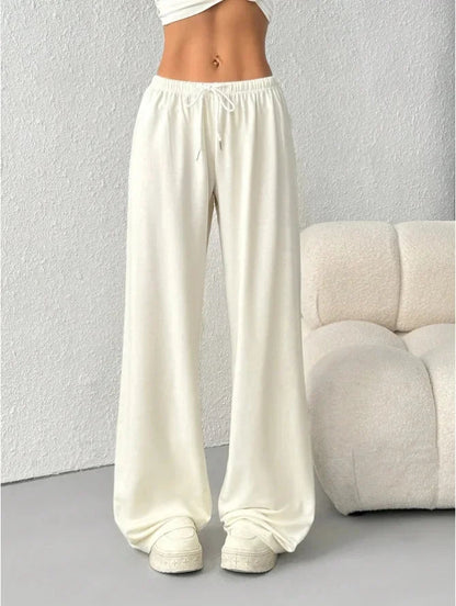 Femme Pantalon de Jogging Large Taille Élastique avec Cordon