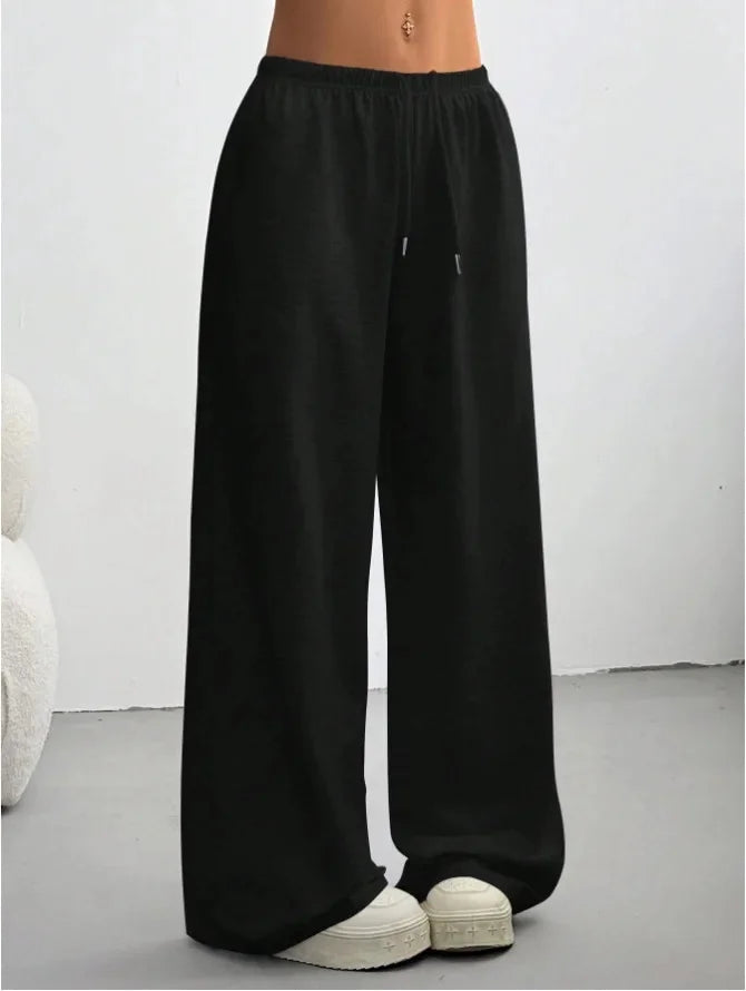 Femme Pantalon de Jogging Large Taille Élastique avec Cordon