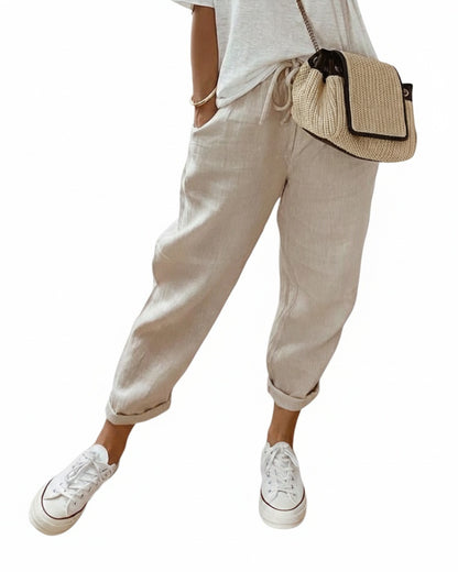 Femme Pantalon Décontracté avec Cordon de Serrage et Poches Latérales
