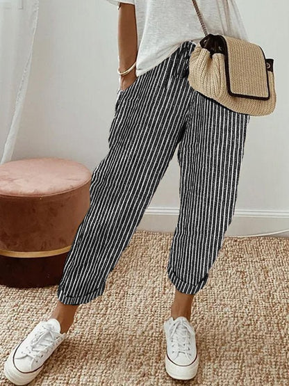 Femme Pantalon Décontracté avec Cordon de Serrage et Poches Latérales
