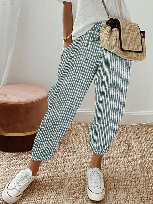 Femme Pantalon Décontracté avec Cordon de Serrage et Poches Latérales