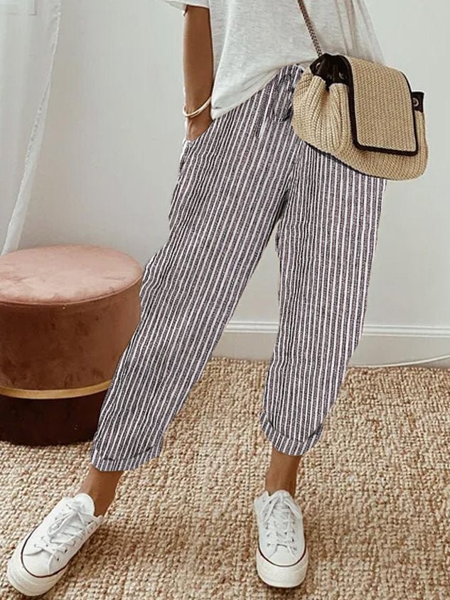 Femme Pantalon Décontracté avec Cordon de Serrage et Poches Latérales