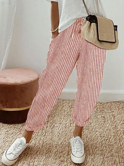 Femme Pantalon Décontracté avec Cordon de Serrage et Poches Latérales