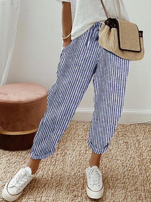 Femme Pantalon Décontracté avec Cordon de Serrage et Poches Latérales